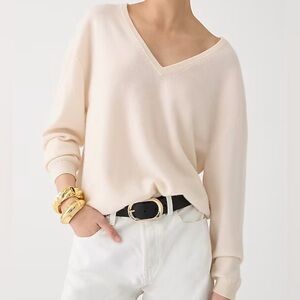 J. Crew V Neck Cashmere Sweater Quiet Luxury Soft Tan Camel Heather Relax XL NWT